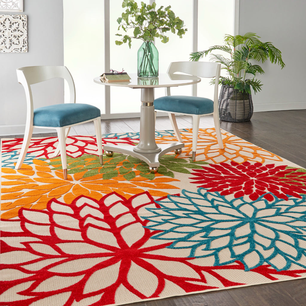 Nourison Home Aloha ALH05 Machine Made Multicolor Rectangle Area Rug - Stain Resistant Indoor &amp; Outdoor Low Pile Rug with Green Floral Design