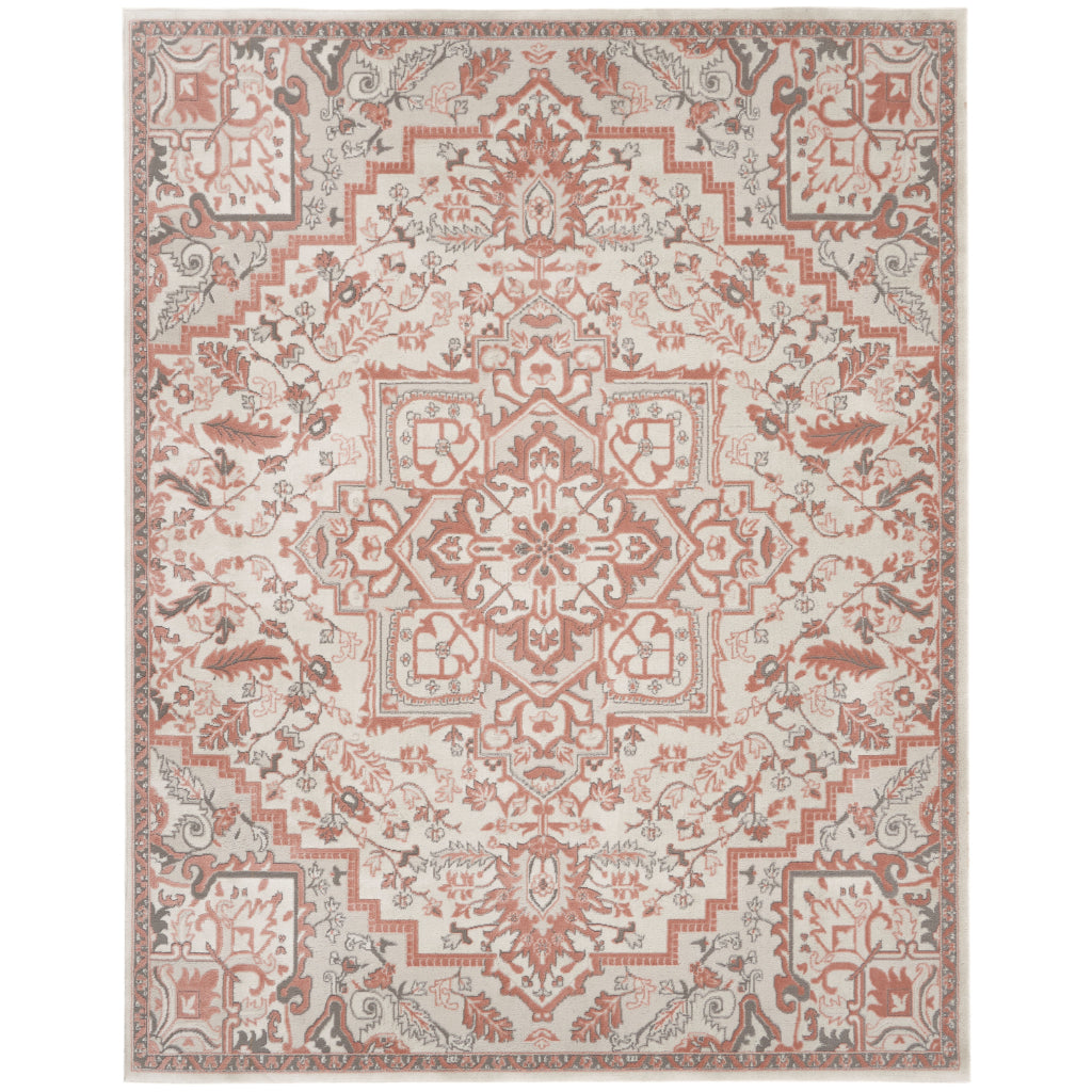 Nourison Home Elation ETN10 Two-Color Indoor Rectangle Area Rug - Low Pile Rug with Gray &amp; Red Hues Floral Design