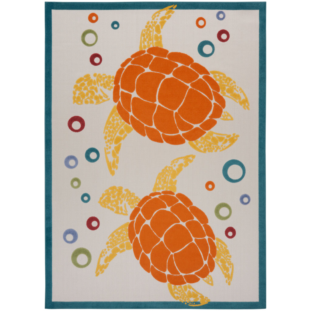 Nourison Home Aloha ALH27 Multicolor Rectangle Area Rug - Stain Resistant Indoor / Outdoor Rug with Orange Sea Turtles Design