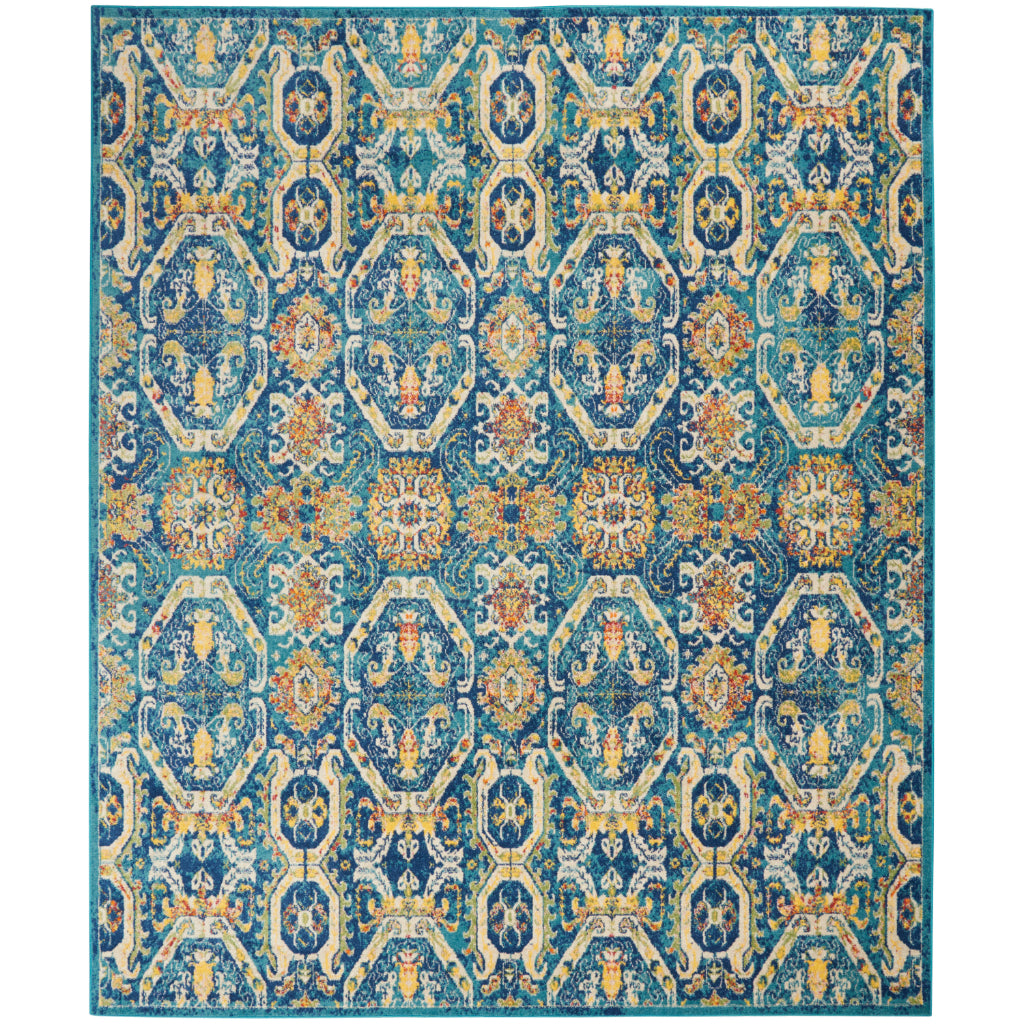 Nourison Home Allur ALR05 Multicolor Rectangle Indoor Area Rug - Power Loomed Persian Inspired Rug with Blue Background-