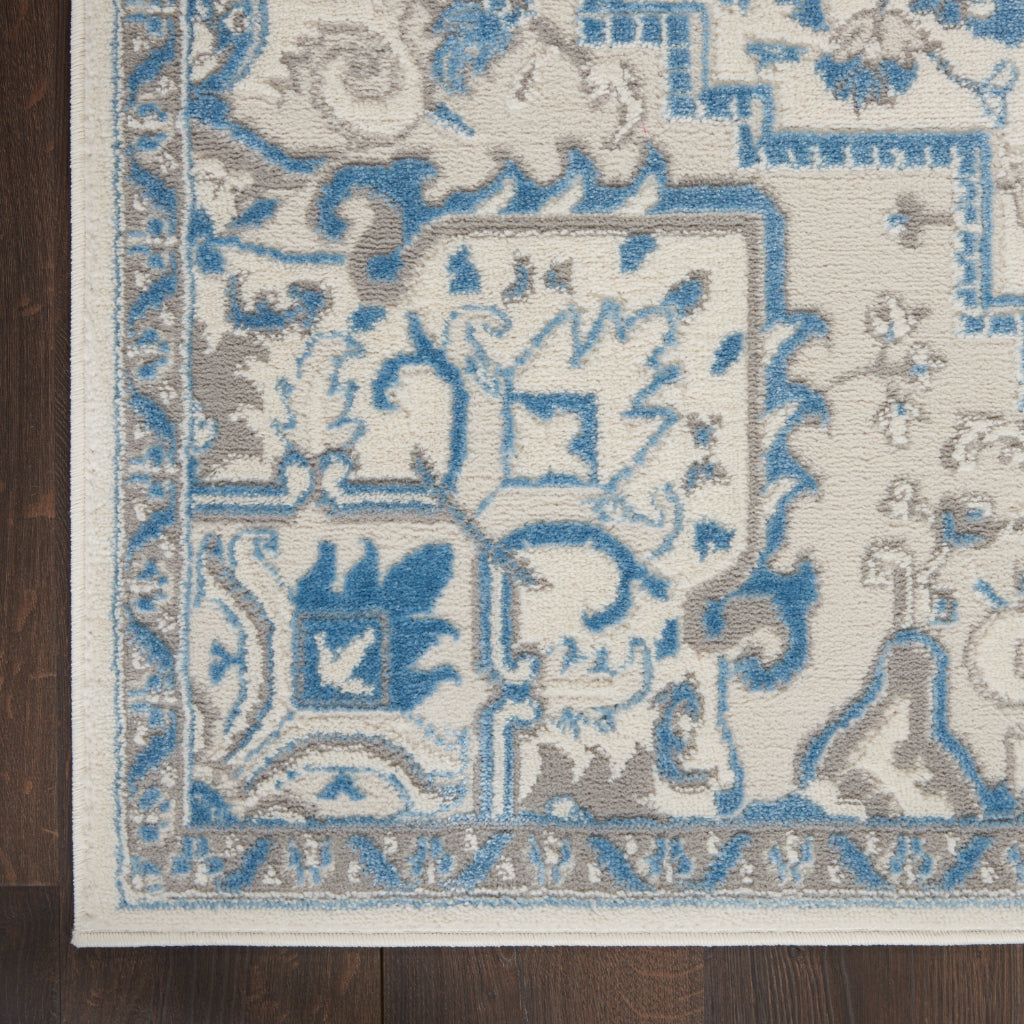 Nourison Home Elation ETN10 Two-Color Indoor Runner - Low Pile Runner with Beige &amp; Blue Hues Floral Design