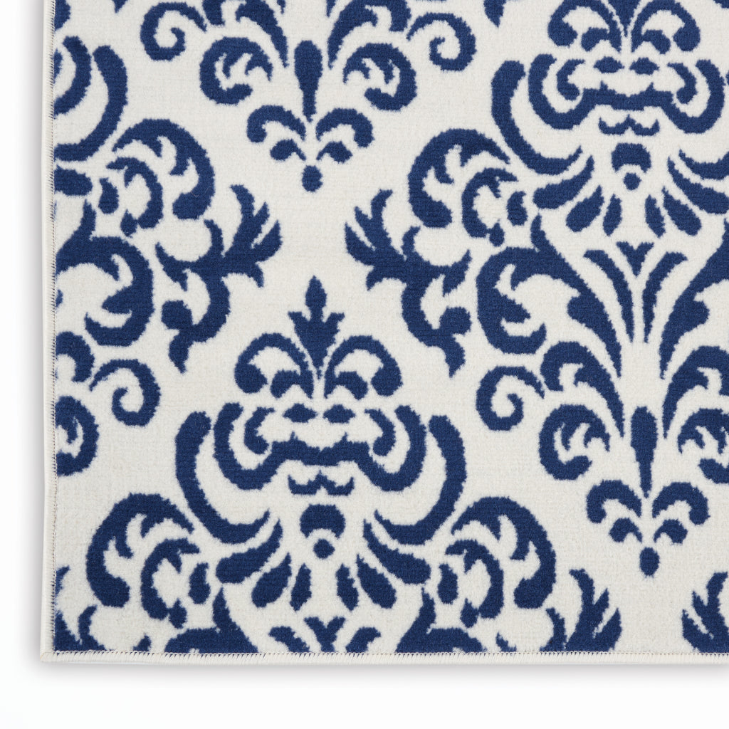 Nourison Home Grafix GRF06 Blue Indoor Runner - Power Loomed Medium Pile Runner with Damask Pattern
