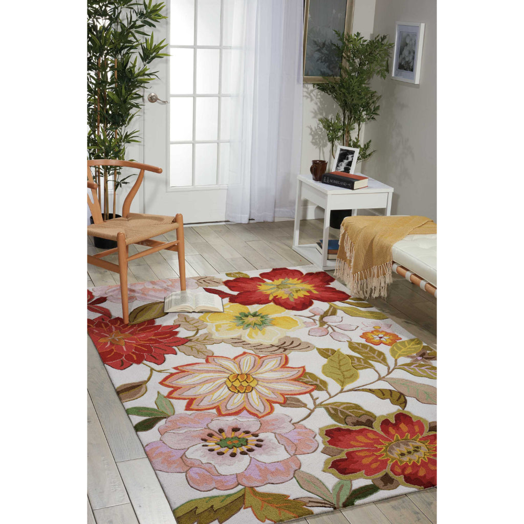 Nourison Home Fantasy FA18 Multicolor Indoor Rectangle Area Rug - Hand Hooked Medium Pile Floral Rug with White Background