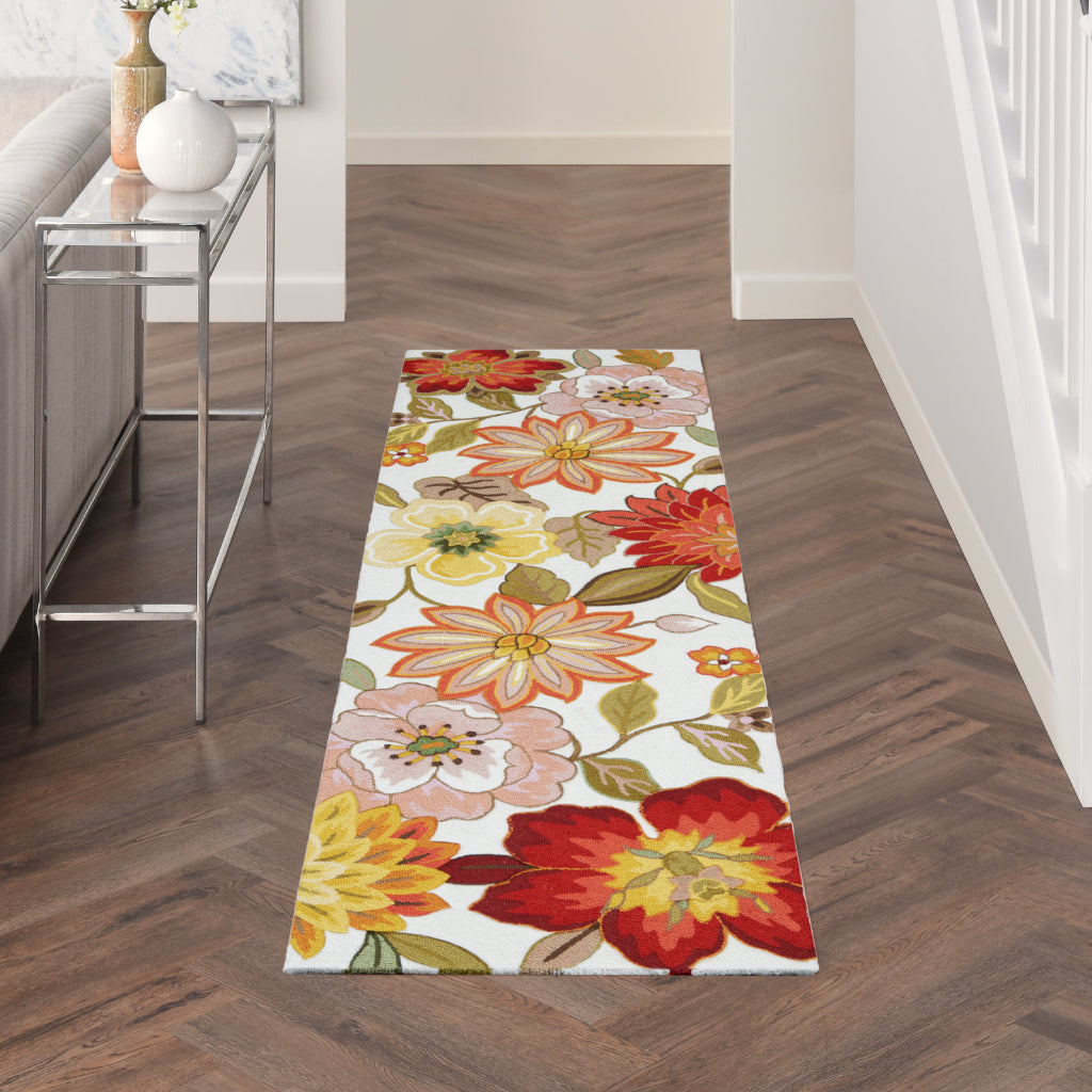 Nourison Home Fantasy FA18 Multicolor Indoor Runner - Hand Hooked Medium Pile Floral Runner with White Background