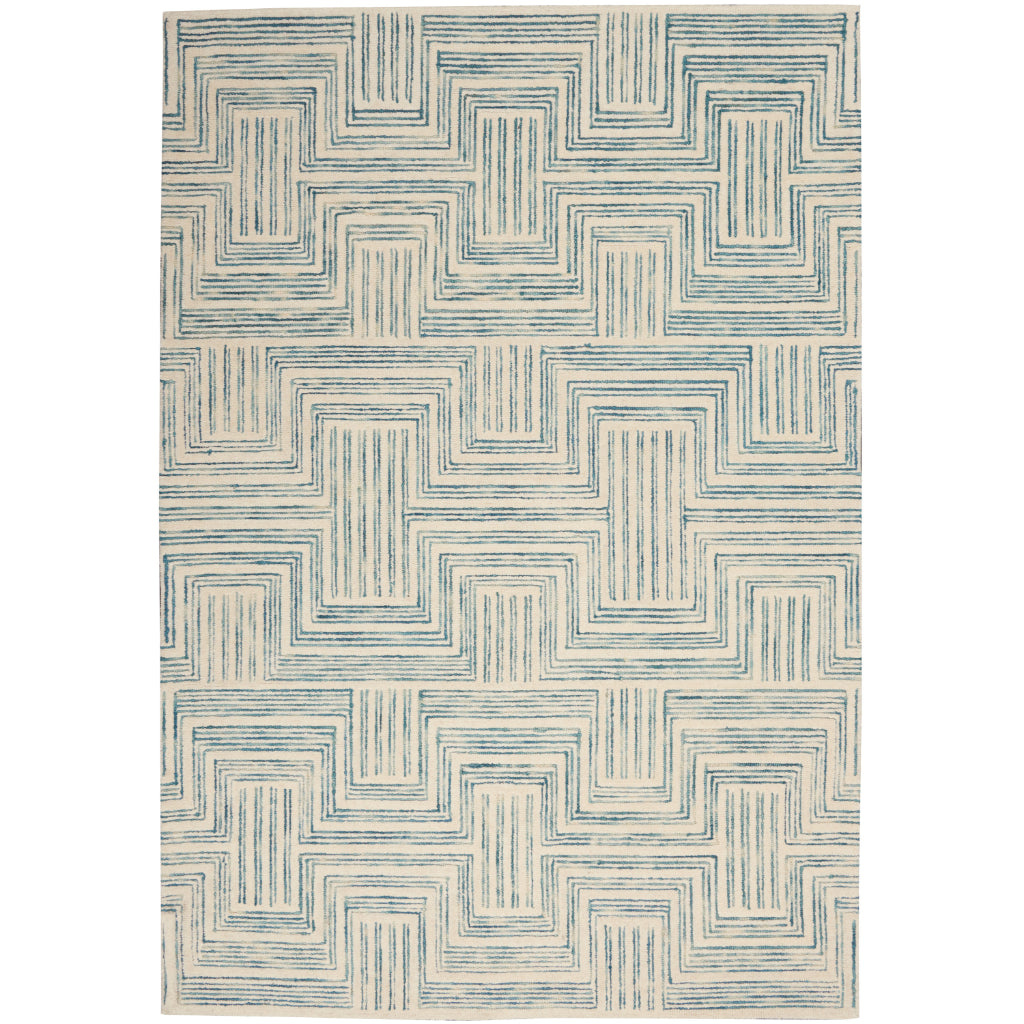 Nourison Home Linked LNK06 Blue Rectangle Indoor Area Rug - Hand Tufted Rug Made of 100% Wool