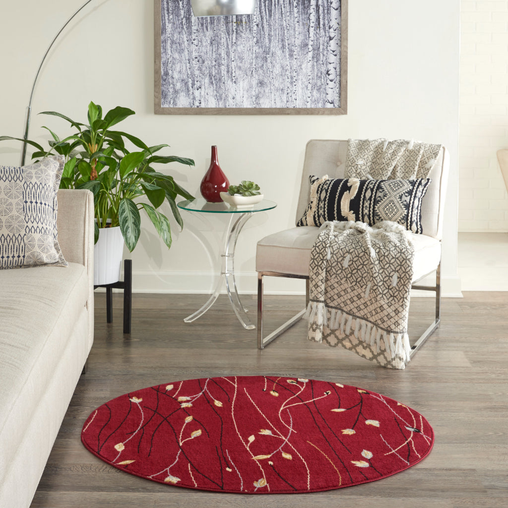 Nourison Home Grafix GRF15 Red Indoor Round Area Rug - Power Loomed Medium Pile Rug with Floral Design