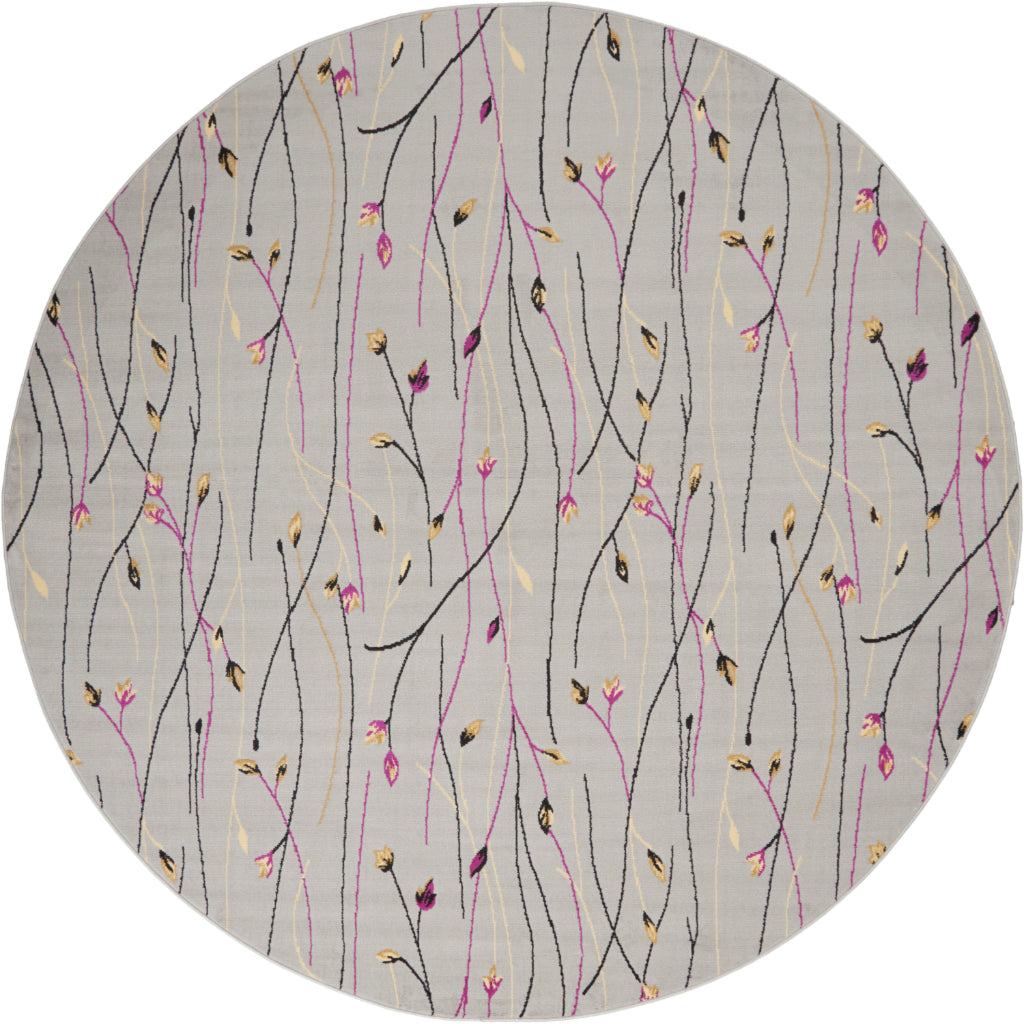 Nourison Home Grafix GRF15 Gray Indoor Round Area Rug - Power Loomed Medium Pile Rug with Floral Design-