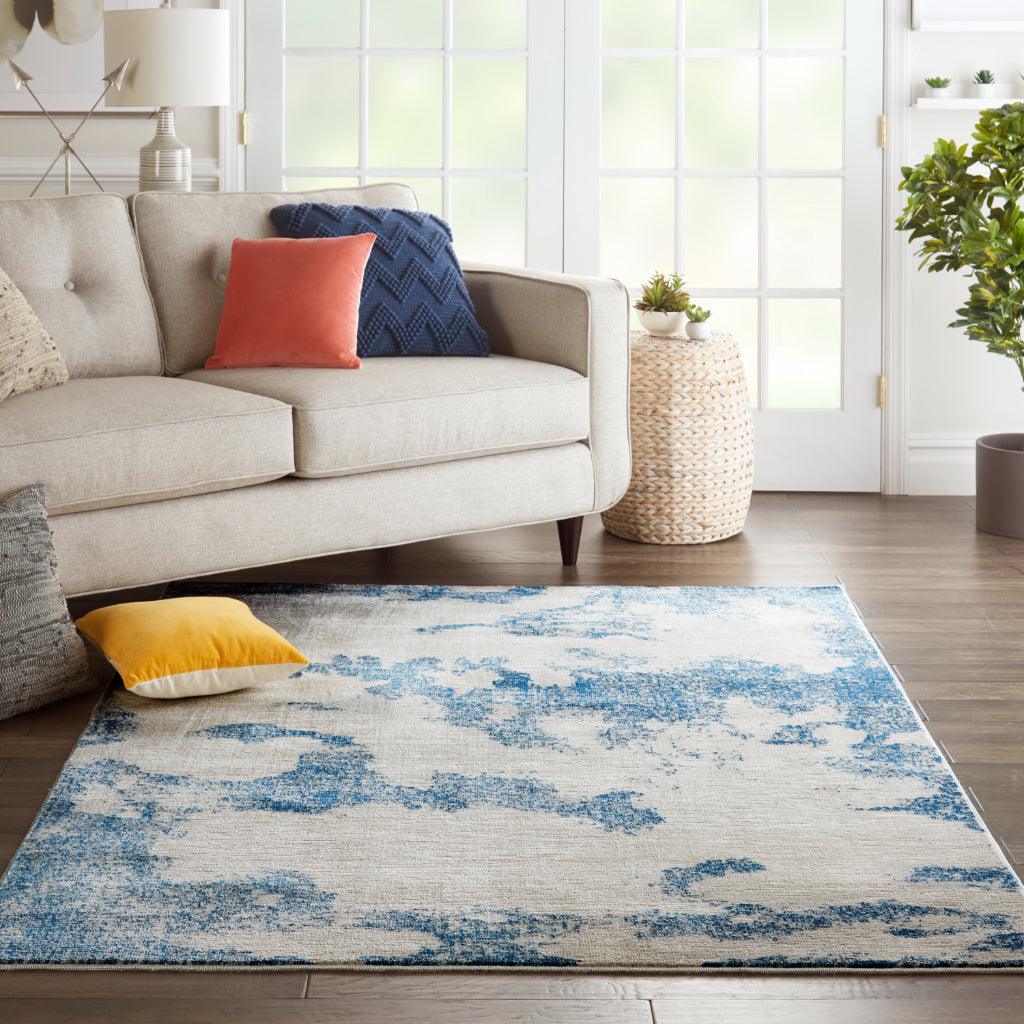 Nourison Home Imprints IMT03 Light Blue Rectangle Indoor Area Rug - Modern Style Medium Pile Abstract Rug