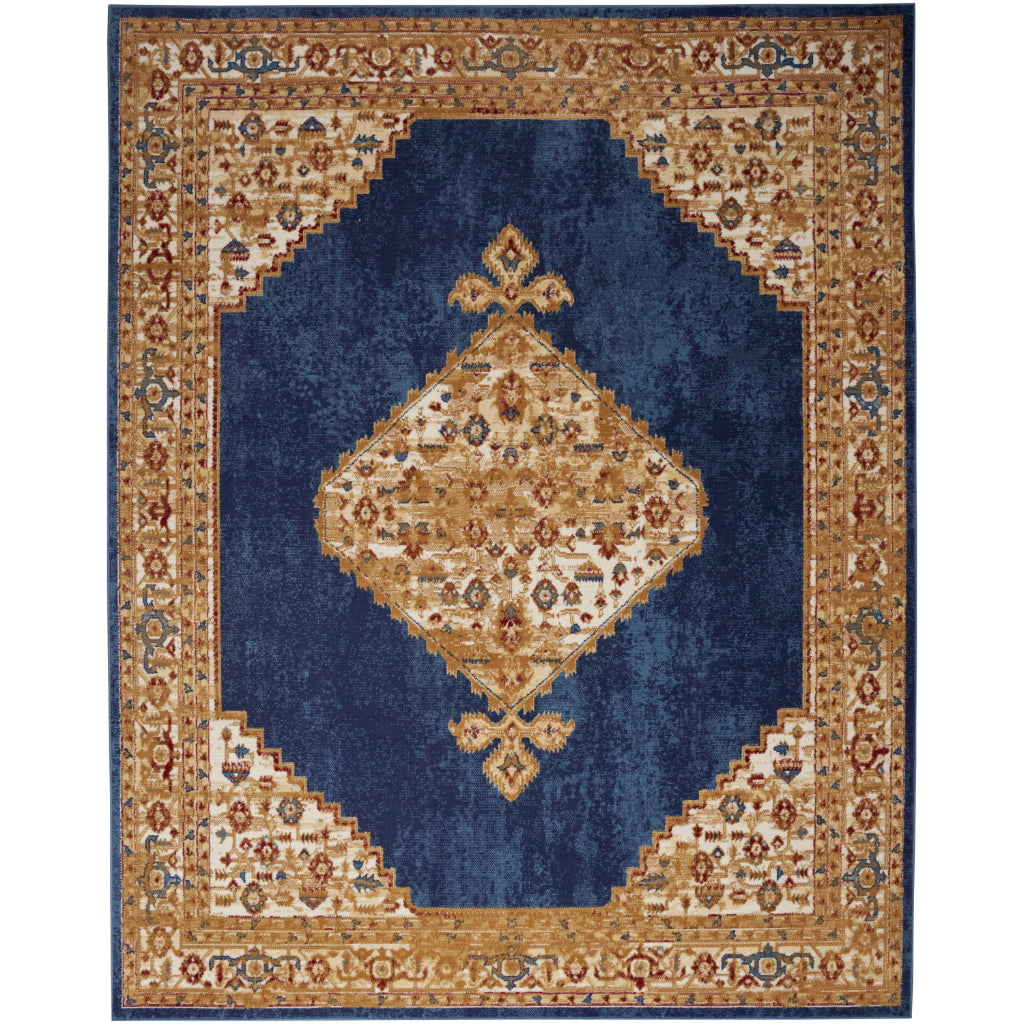 Nourison Home Grafix GRF43 Multicolor Indoor Rectangle Area Rug - Vintage Persian Rug with Navy-Gold Medallion Pattern-