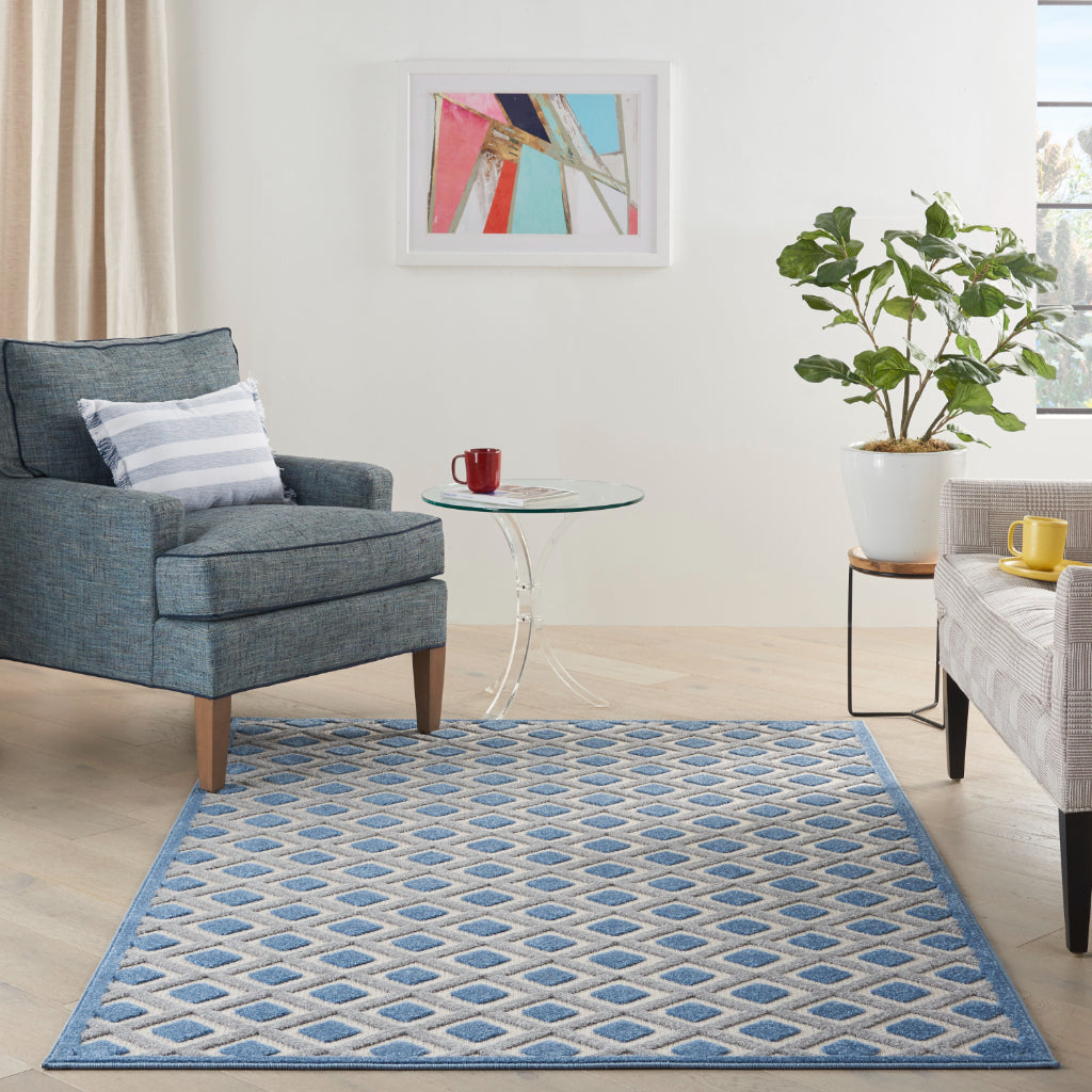 Nourison Home Aloha ALH26 Multicolor Rectangle Area Rug - Stain Resistant Indoor / Outdoor Rug with Blue & Gray Geometric Design-
