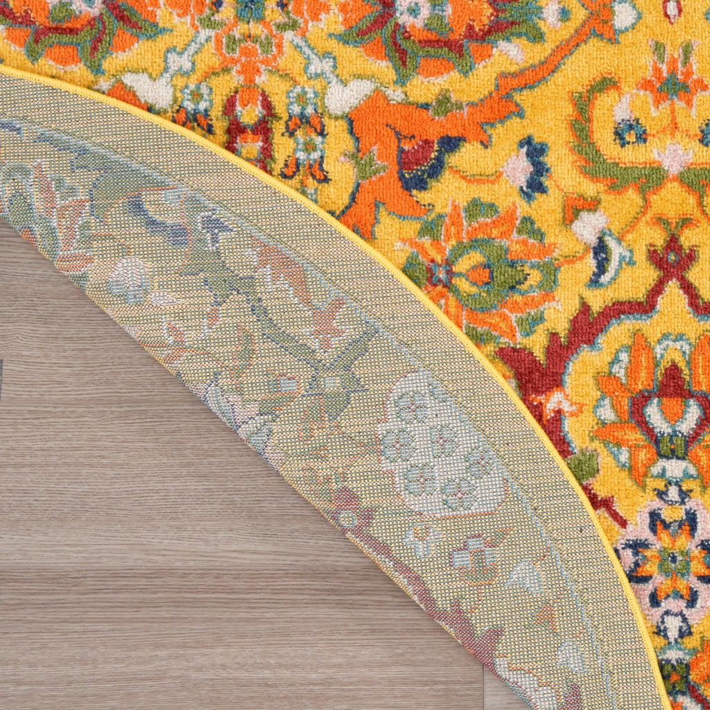 Nourison Home Allur ALR03 Power Loomed Multicolor Round Area Rug - Indoor Low Pile Bohemian Style in Yellow Background-