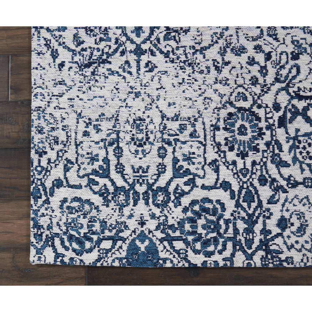 Nourison Home Damask DAS06 Blue Rectangle Indoor Area Rug - Power Loomed Low Pile Rug-