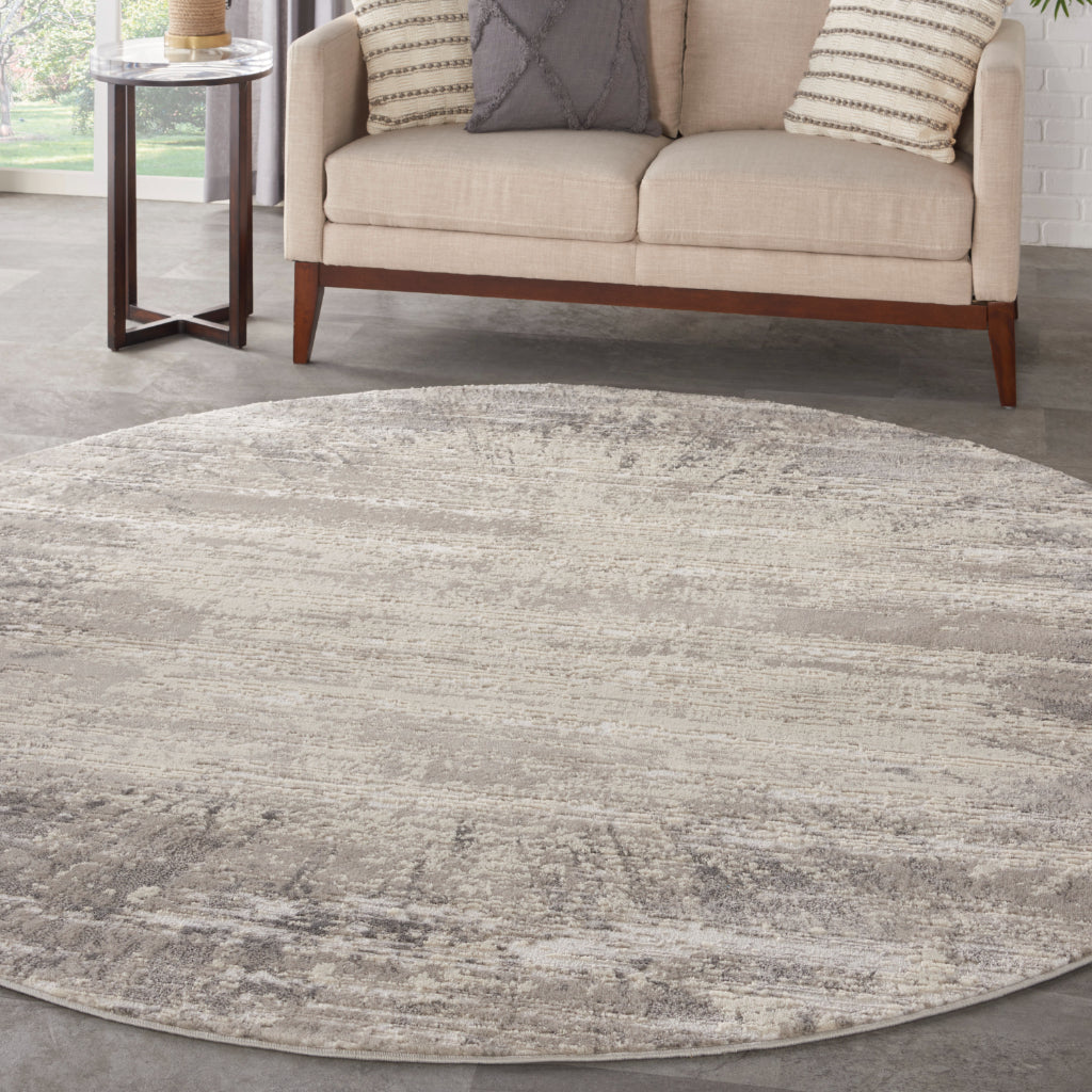 Nourison Home Cyrus CYR04 Gray Indoor Round Area Rug - Power Loomed Low Pile Rug with Jute Backing