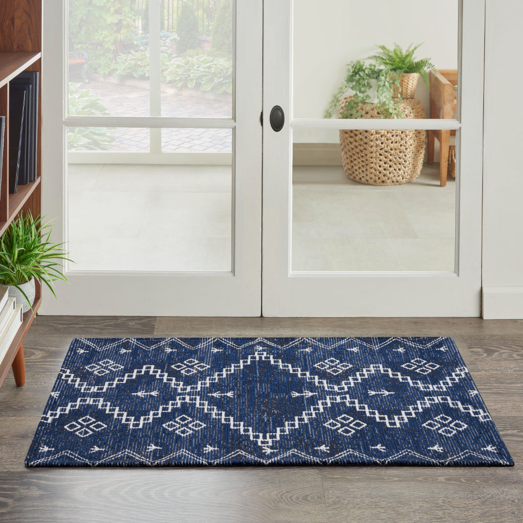 Nourison Home Brixton BRX01 Blue Indoor Rectangle Accent Rug - Loom Woven Low Pile Tribal Rug