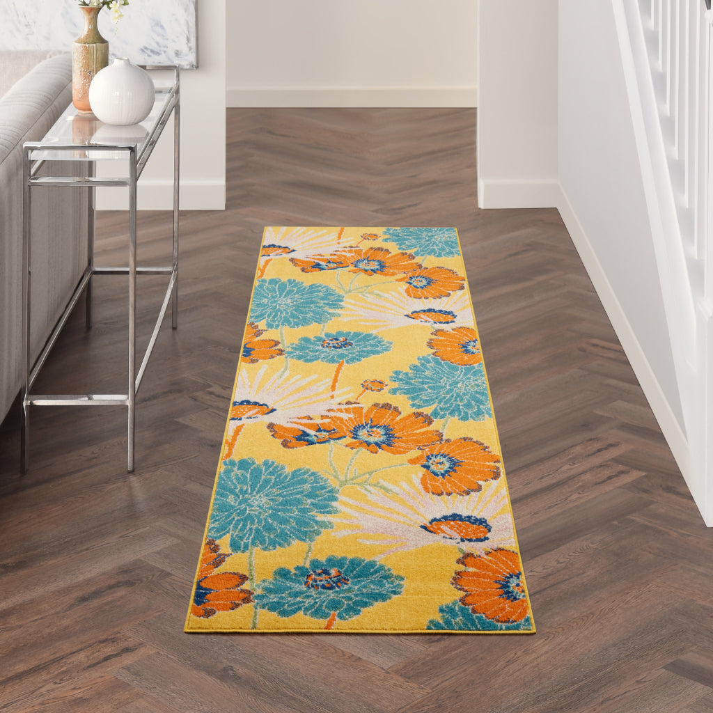 Nourison Home Allur ALR06 Multicolor Runner - Power Loomed Indoor Low Pile Floral Runner with Yellow Background-