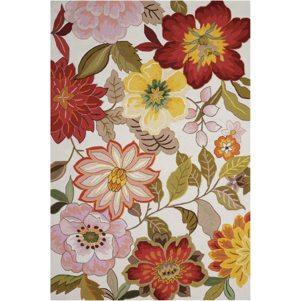 Nourison Home Fantasy FA18 Multicolor Indoor Rectangle Area Rug - Hand Hooked Medium Pile Floral Rug with White Background