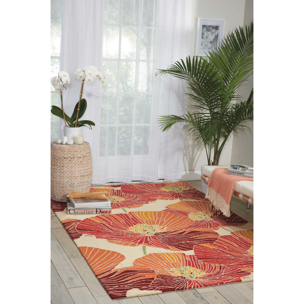 Nourison Home Fantasy FA24 Multicolor Indoor Rectangle Area Rug - Hand Hooked Medium Pile Floral Rug with Orange Background-