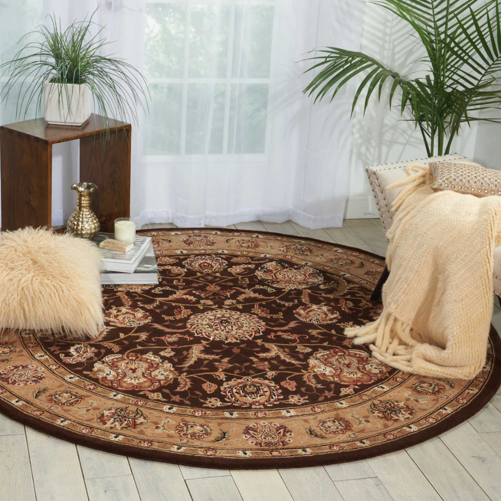 Nourison Home Nourison 2000 Multicolor 2206 Indoor Round Area Rug - Premium Wool & Silk Floral Rug with Dark Brown Background-