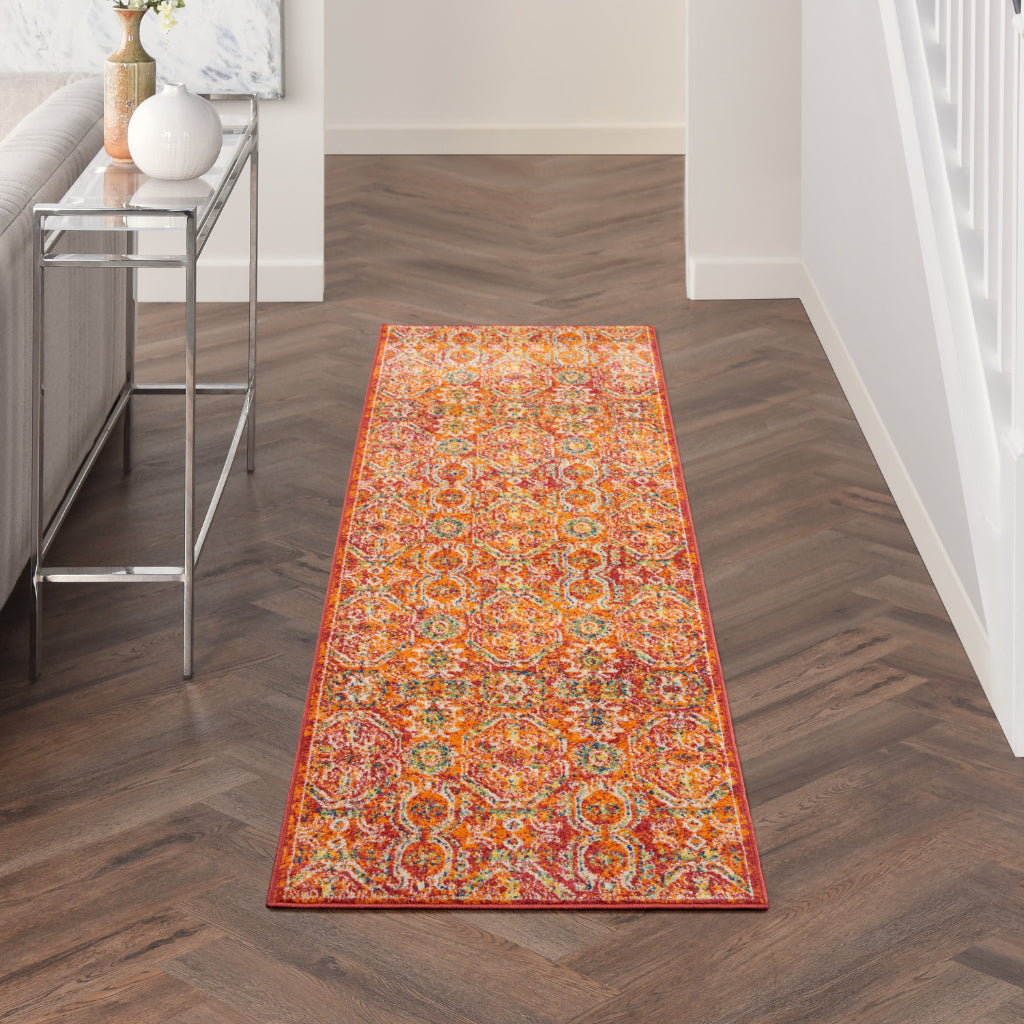 Nourison Home Allur ALR05 Multicolor Indoor Runner - Power Loomed Persian Inspired Runner with Red Background-