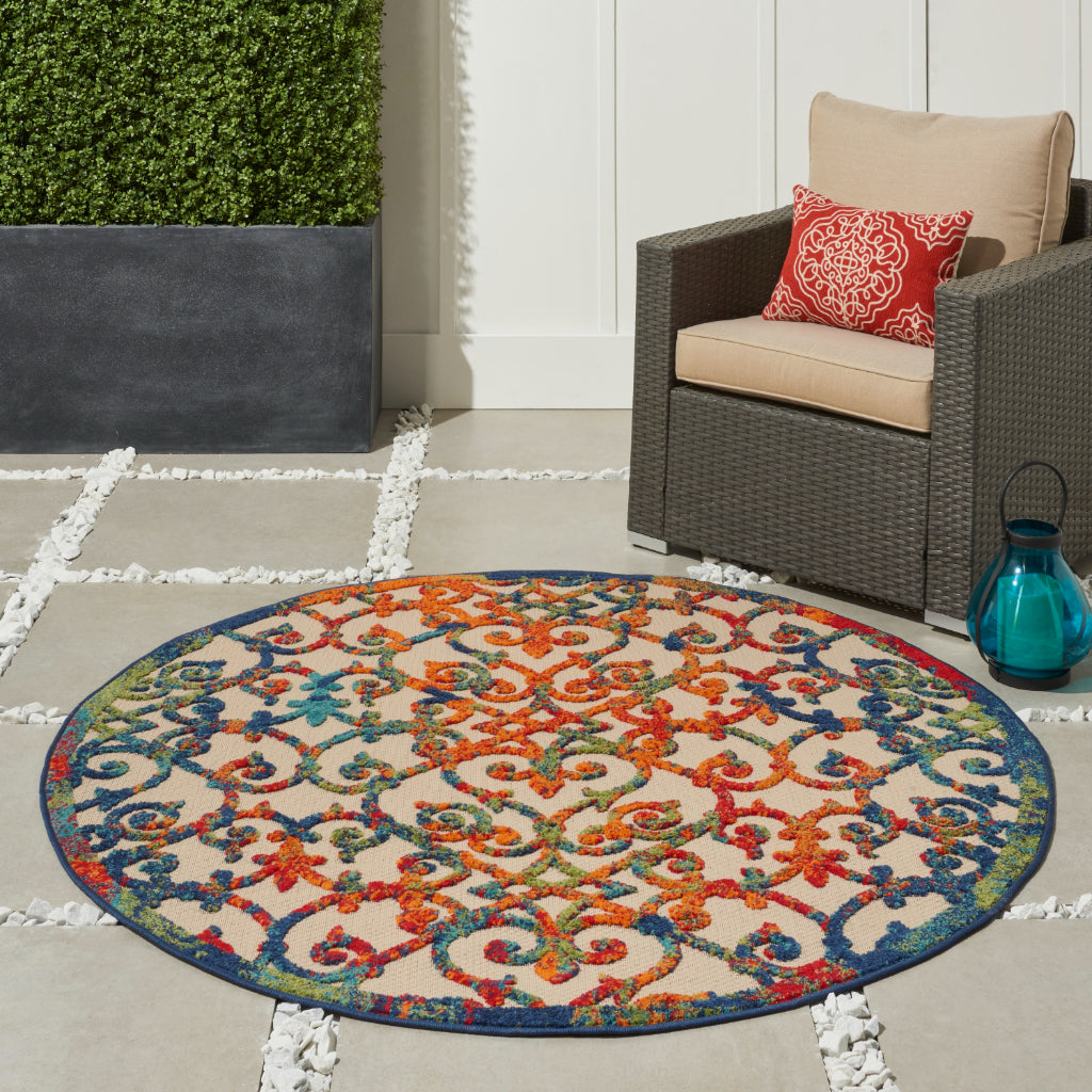Nourison Home Aloha ALH21 Machine Made Multicolor Round Area Rug - Stain Resistant Indoor & Outdoor Low Pile Rug-