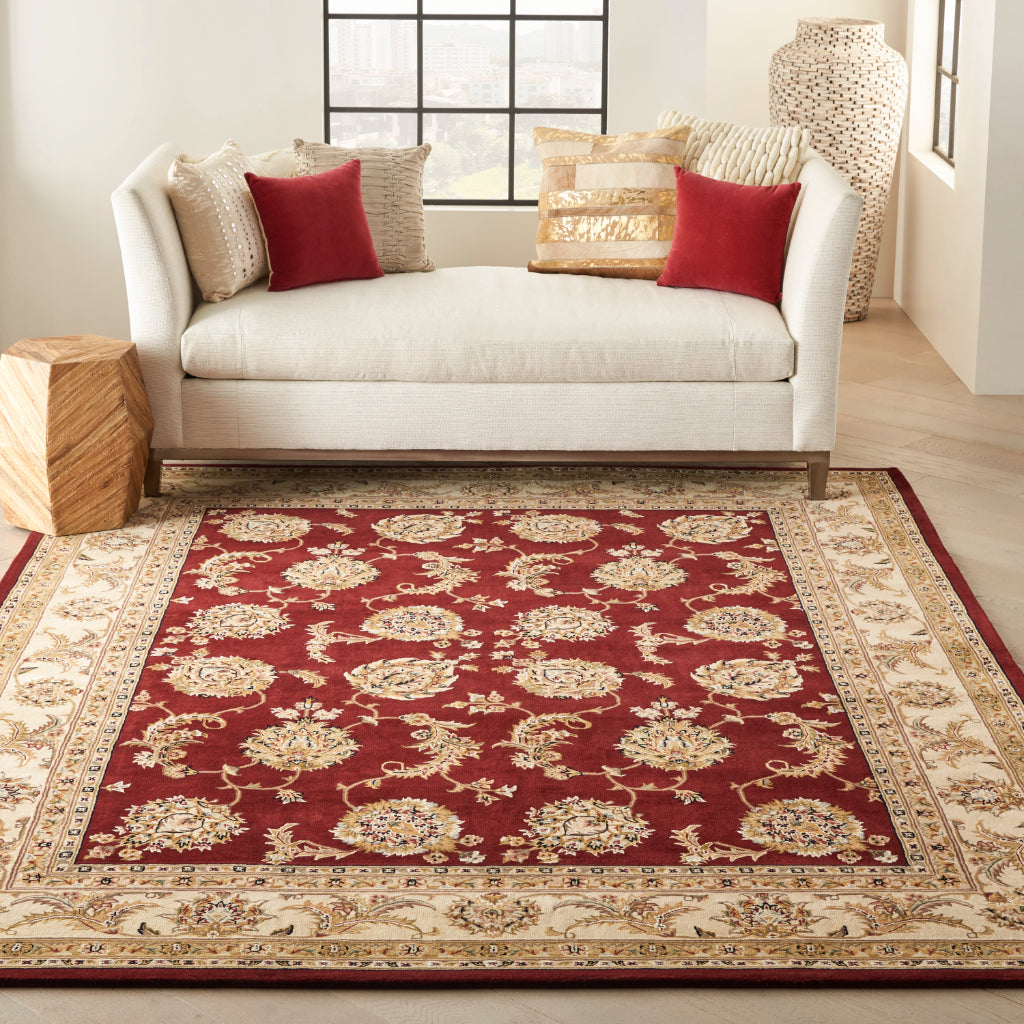 Nourison Home Nourison 2000 Multicolor 2022 Indoor Rectangle Area Rug - Elegant Wool & Silk Floral Rug with Red Background-
