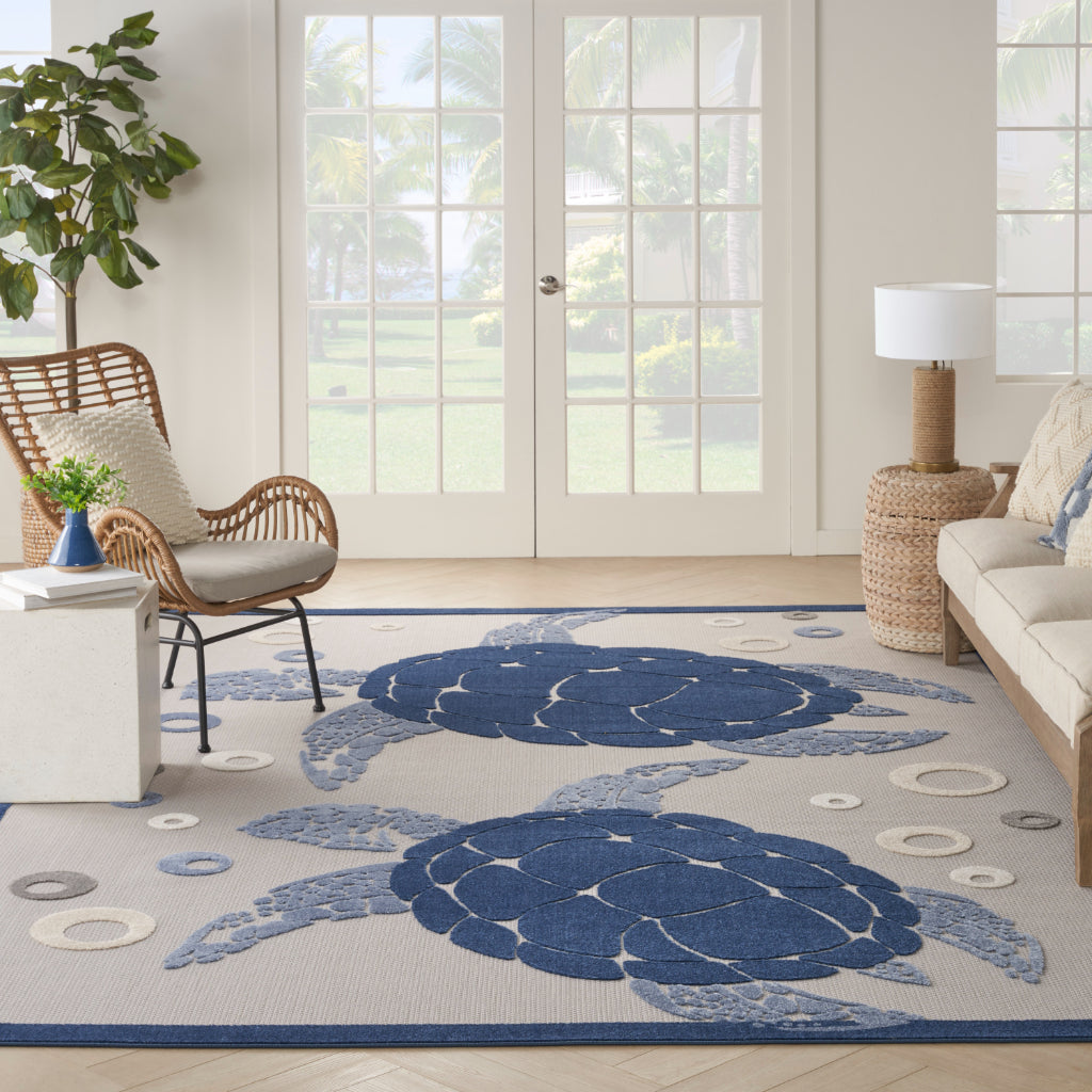 Nourison Home Aloha ALH27 Multicolor Rectangle Area Rug - Stain Resistant Indoor / Outdoor Rug with Blue Sea Turtles Design