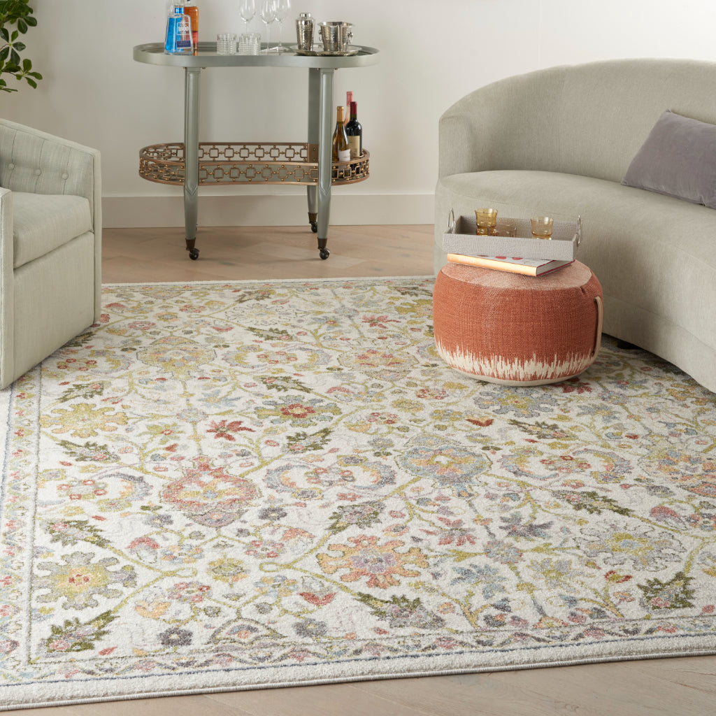 Nourison Home Juniper JPR03 Multicolor Rectangle Indoor Area Rug - Bohemian Style Medium Pile Rug with Faded Floral Design