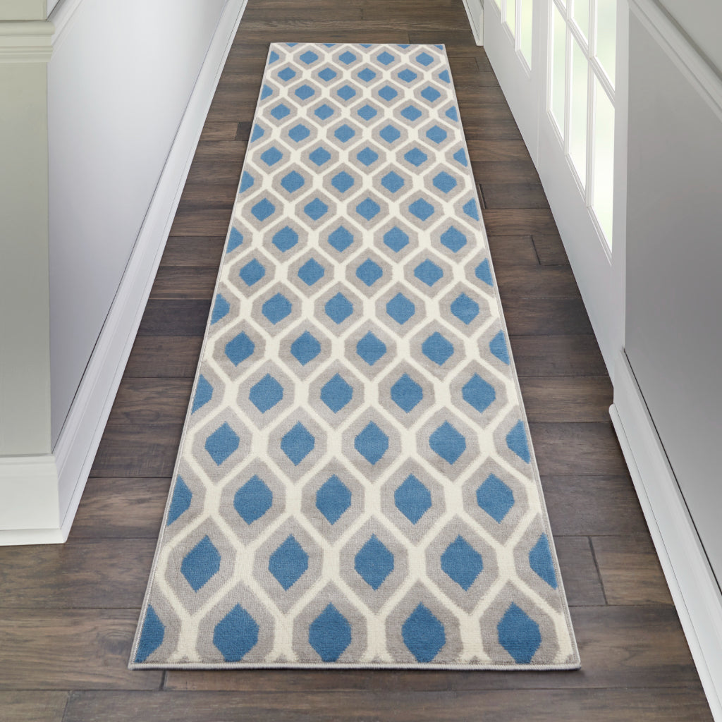 Nourison Home Grafix GRF22 Blue Indoor Runner - Power Loomed Medium Pile Living Room Runner-