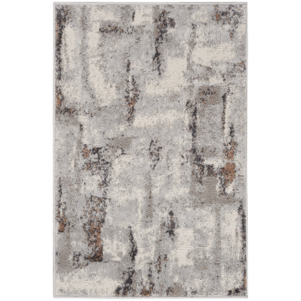 Nourison Home Elation ETN06 Multicolor Indoor Rectangle Area Rug - Power Loomed Low Pile Living Room Rug with Gray & Black Abstract Design-