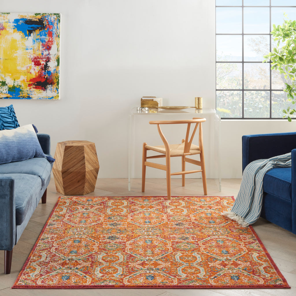 Nourison Home Allur ALR05 Multicolor Rectangle Indoor Area Rug - Power Loomed Persian Inspired Rug with Red Background-