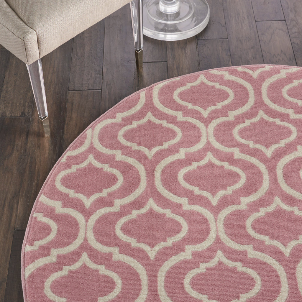 Nourison Home Jubilant JUB19 Pink Round Indoor Area Rug - Refined Contemporary Rug with Lantern Trellis Pattern