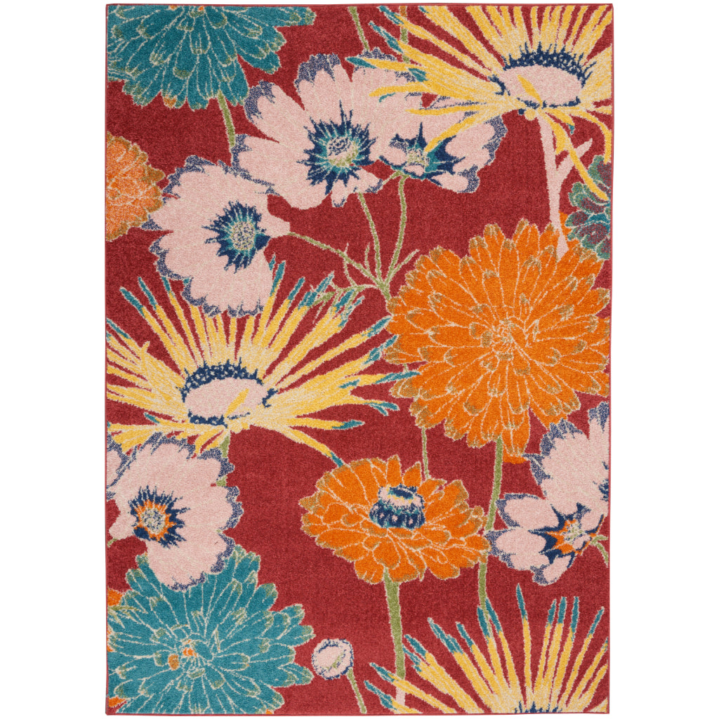 Nourison Home Allur ALR06 Multicolor Rectangle Area Rug - Power Loomed Indoor Low Pile Floral Rug with Red Background-