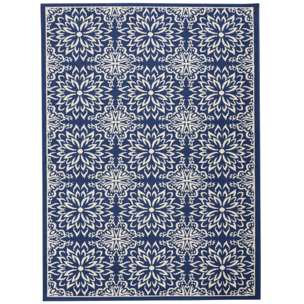 Nourison Home Jubilant JUB06 Navy Blue Rectangle Indoor Area Rug - Elegant Medium Pile Farmhouse Style Rug with Floral Design