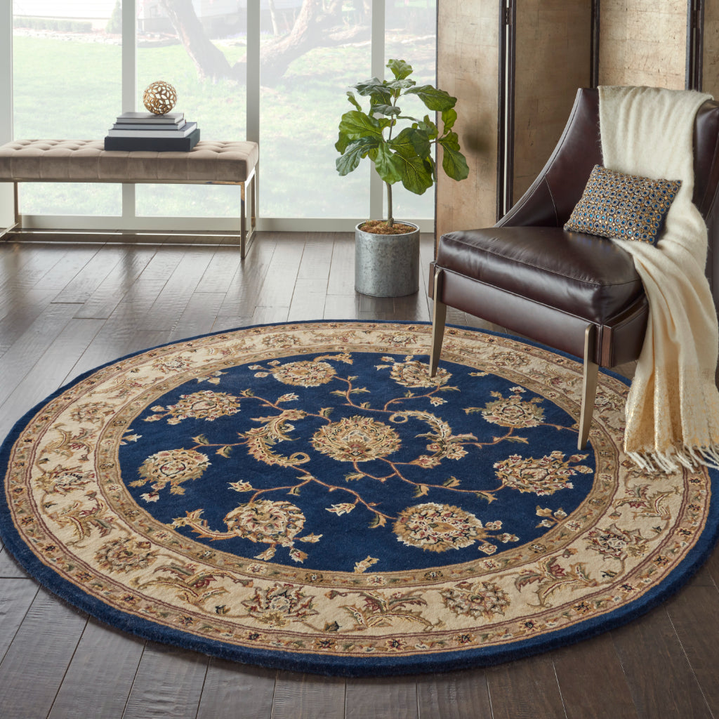 Nourison Home Nourison 2000 Multicolor 2022 Indoor Round Area Rug - Elegant Wool & Silk Floral Rug with Blue Background-