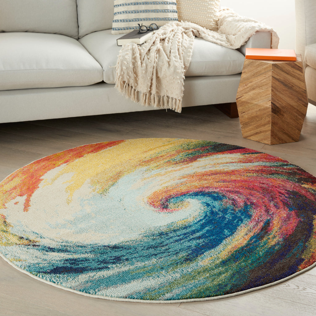 Nourison Home Celestial CES07 Multicolor Round Indoor Area Rug - Power Loomed Modern Abstract Medium Pile Rug-