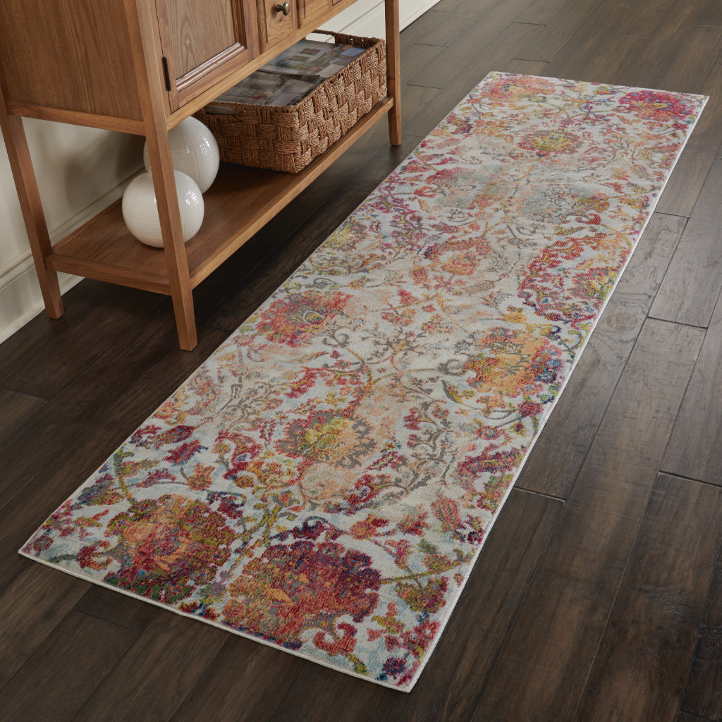 Nourison Home Global Vintage GLB06 Multicolor Indoor Runner - Vintage Medium Pile Floral Runner with Ivory-Orange Accent