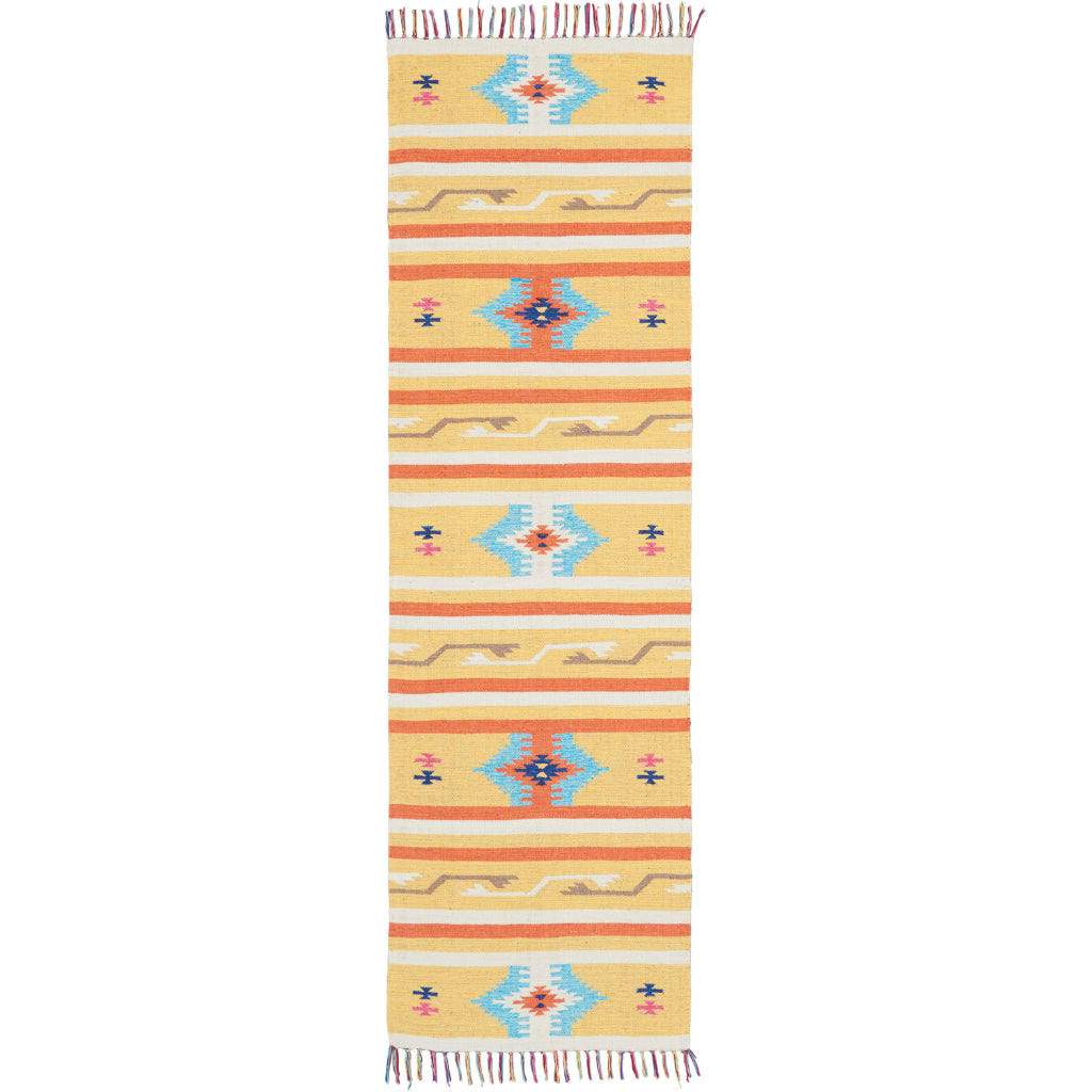 Nourison Home Baja BAJ03 Handmade Multicolor Runner - Reversible Indoor Runner with Yellow Background