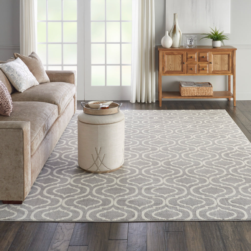 Nourison Home Jubilant JUB19 Gray Rectangle Indoor Area Rug - Refined Contemporary Rug with Lantern Trellis Pattern