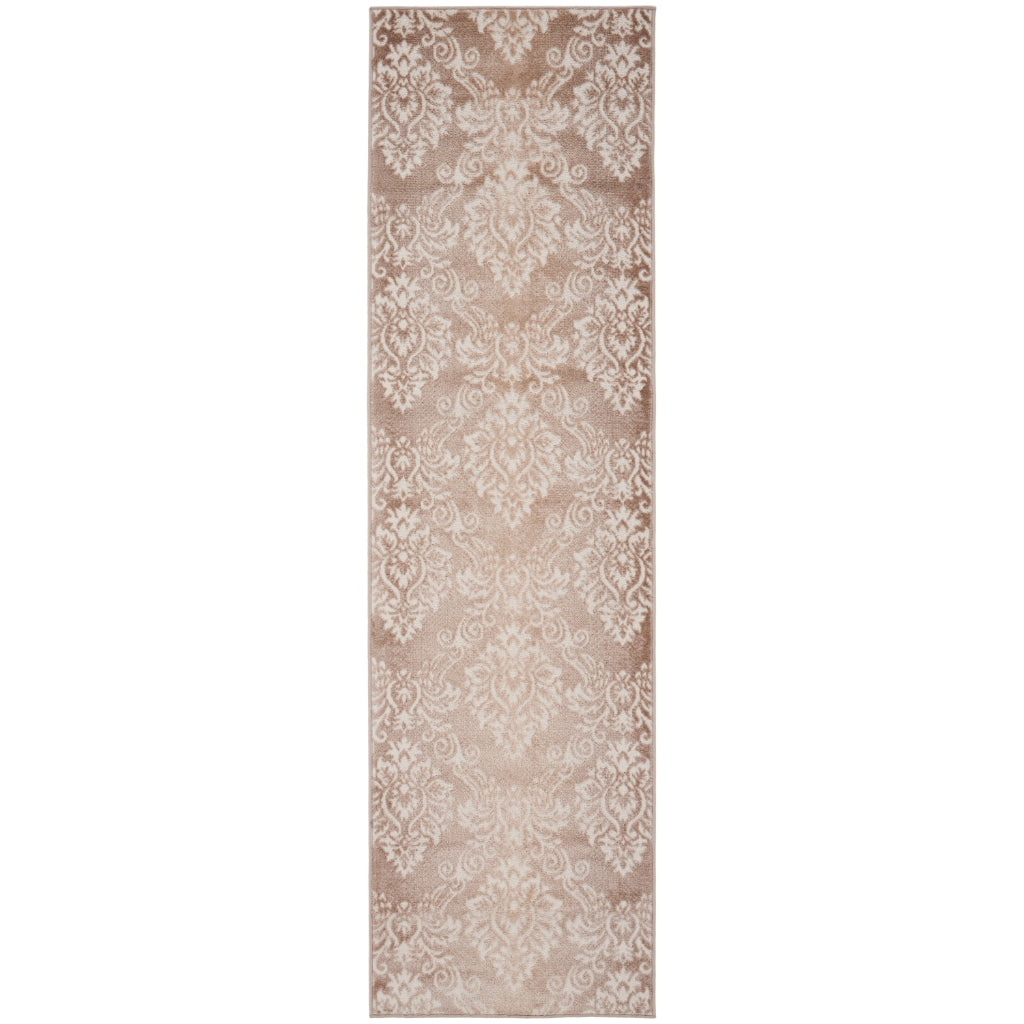 Nourison Home Elation ETN03 Brown Indoor Runner - Power Loomed Low Pile Hallway Runner with White & Brown Floral Design-
