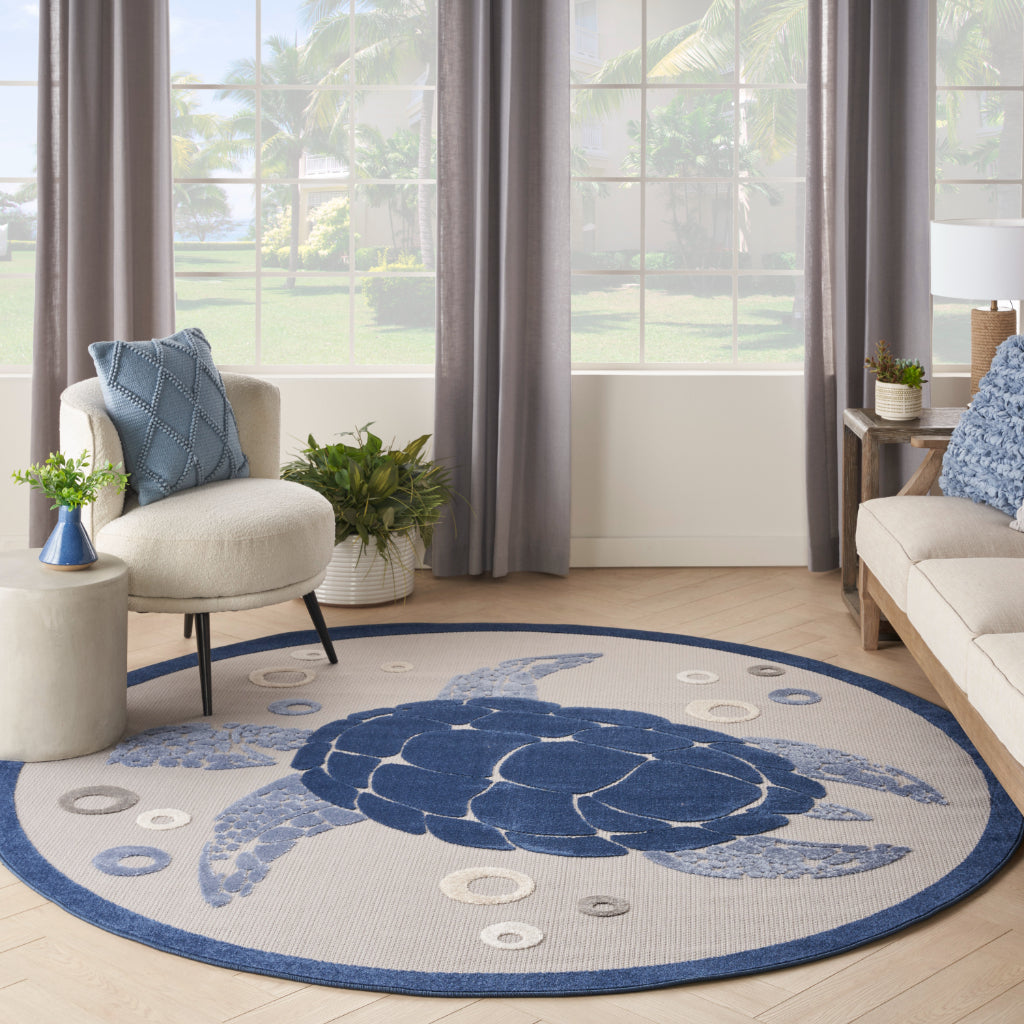 Nourison Home Aloha ALH27 Multicolor Round Area Rug - Stain Resistant Indoor / Outdoor Rug with Blue Sea Turtles Design-