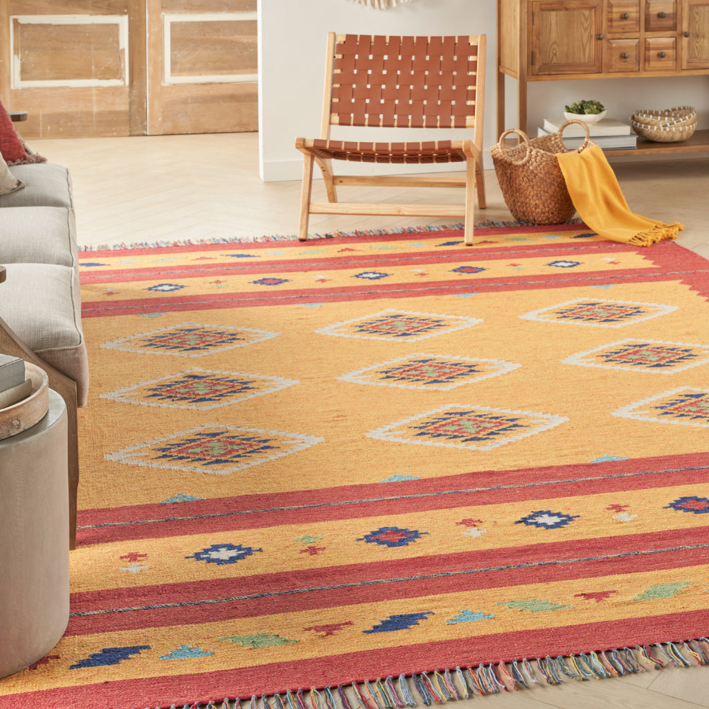 Nourison Home Baja BAJ02 Handmade Multicolor Rectangle Area Rug - Reversible Indoor Southwestern Rug with Yellow &amp; Red Background