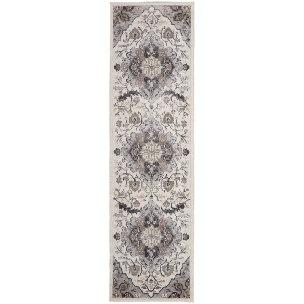 Nourison Home Elation ETN09 Multicolor Indoor Runner - Low Pile Runner with Ivory & Gray Hues Floral Design-