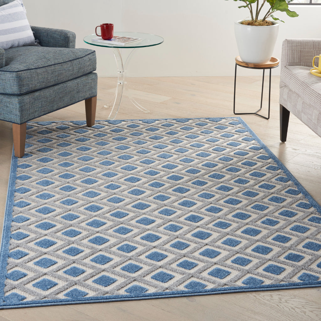 Nourison Home Aloha ALH26 Multicolor Rectangle Area Rug - Stain Resistant Indoor / Outdoor Rug with Blue &amp; Gray Geometric Design
