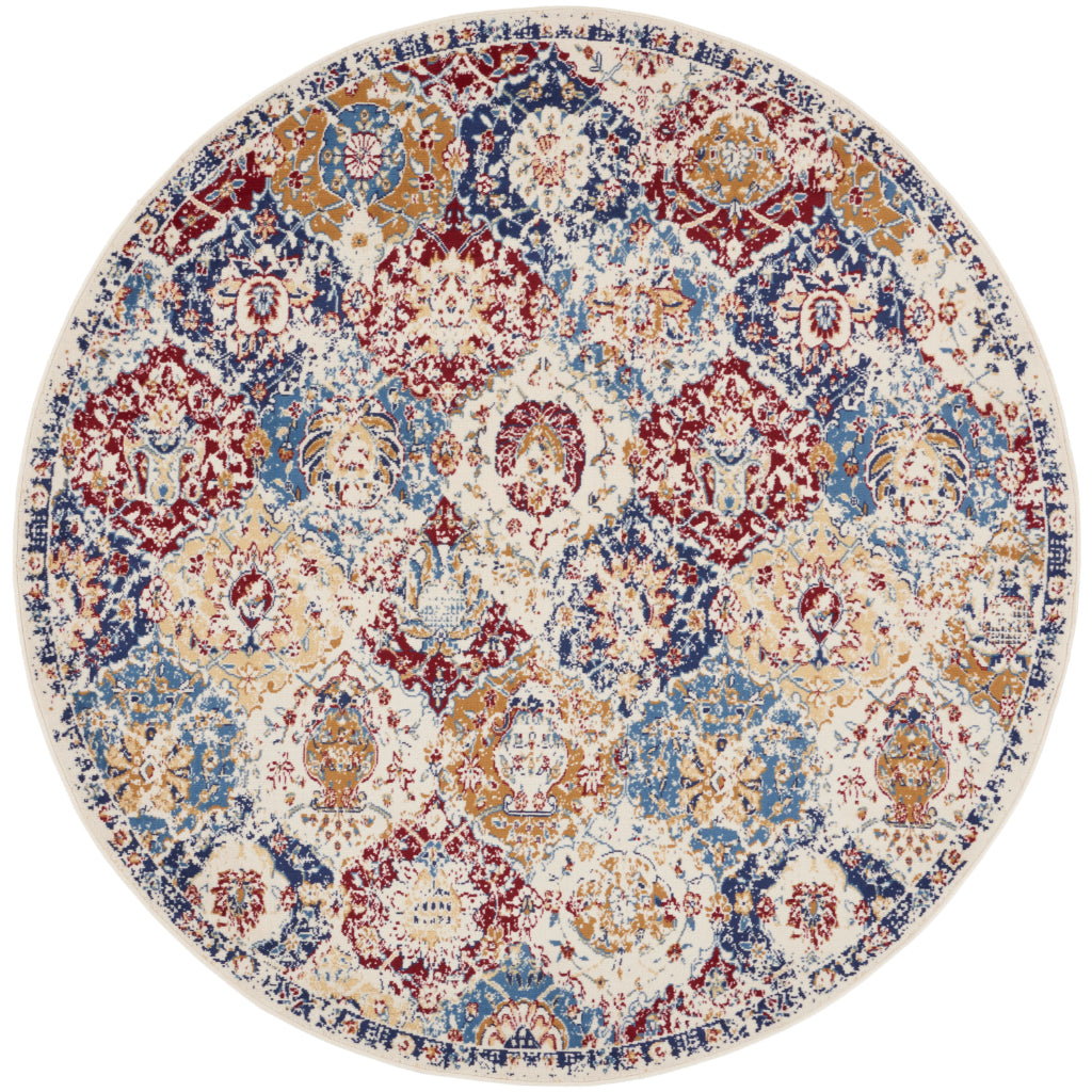 Nourison Home Grafix GRF31 Multicolor Indoor Round Area Rug - Distressed Vintage Finish Medium Pile Rug-