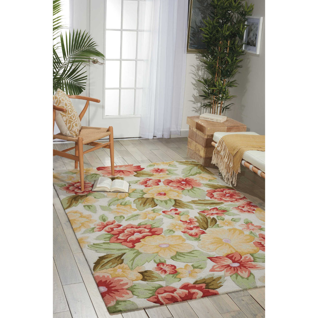 Nourison Home Fantasy FA17 Multicolor Indoor Rectangle Area Rug - Hand Hooked Medium Pile Floral Rug with Cream Background