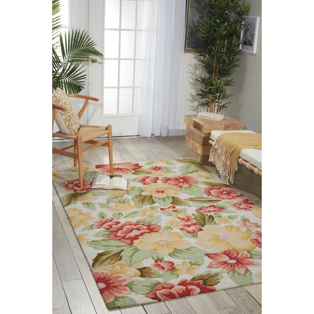 Nourison Home Fantasy FA17 Multicolor Indoor Rectangle Area Rug - Hand Hooked Medium Pile Floral Rug with Cream Background-