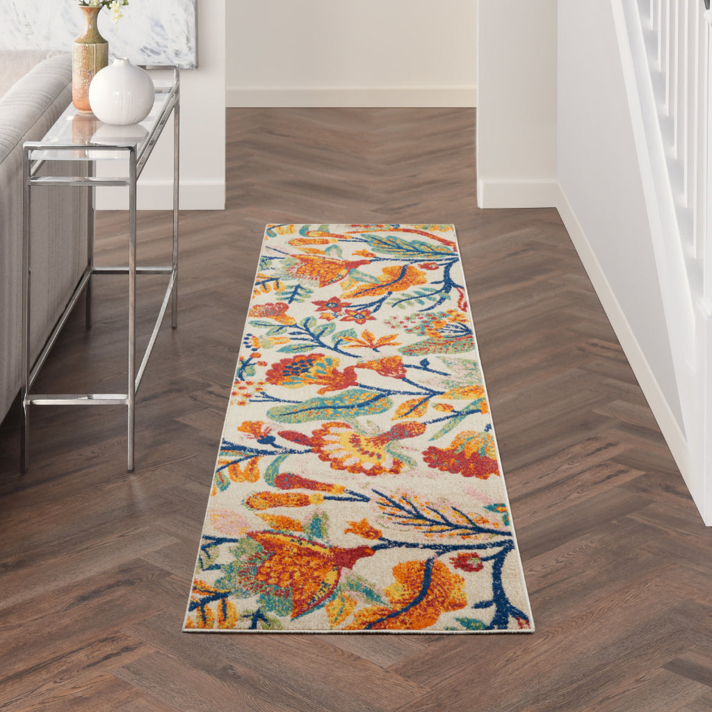 Nourison Home Allur ALR09 Multicolor Runner - Power Loomed Indoor Low Pile Floral Design Runner with White Background