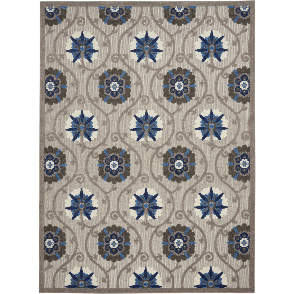 Nourison Home Aloha ALH19 Machine Made Multicolor Rectangle Area Rug - Stain Resistant Indoor & Outdoor Low Pile Floral Rug with Gray Background-
