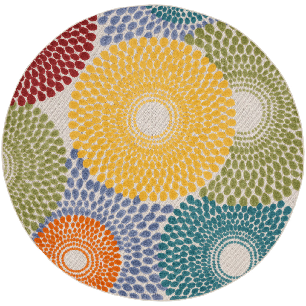 Nourison Home Aloha ALH29 Machine Made Multicolor Round Area Rug - Stain Resistant Indoor/Outdoor Rug with Colorful Circle Pattern-
