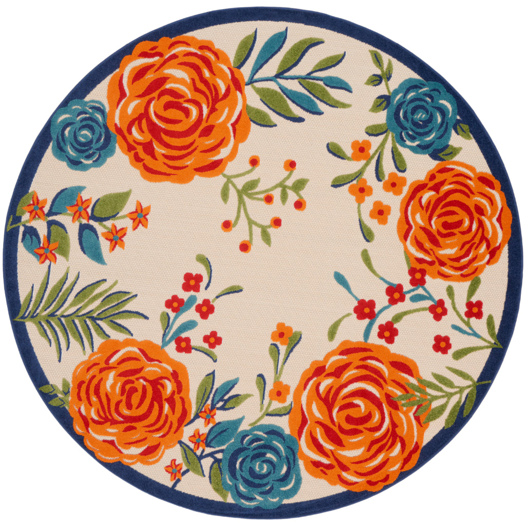 Nourison Home Aloha ALH32 Machine Made Multicolor Round Area Rug - Stain Resistant Indoor & Outdoor Low Pile Rug with Colorful Floral Design-